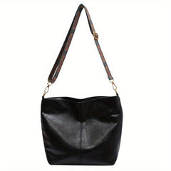 Large Capacity Wide Strap Tote Bag PU Leather Textured Shoulder Hobo Bag
