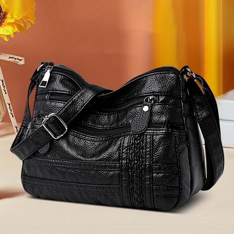 Casual Solid Hobo Bag Zipper Crossbody Purse