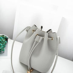 Faux Leather Bucket Bag Women's Drawstring Shoulder Bag