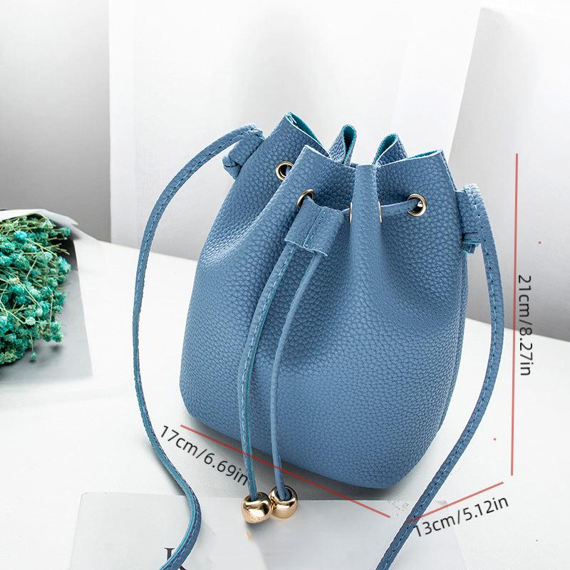 Faux Leather Bucket Bag Women's Drawstring Shoulder Bag