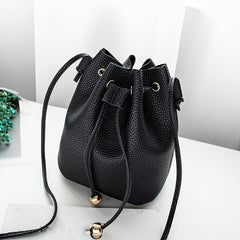 Faux Leather Bucket Bag Women's Drawstring Shoulder Bag