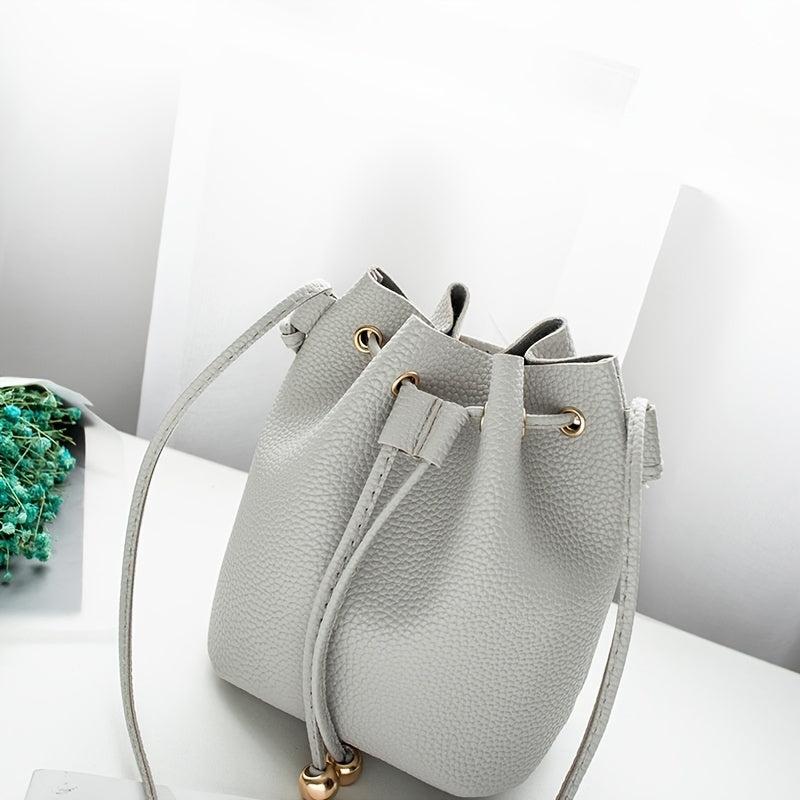 Faux Leather Bucket Bag Women's Drawstring Shoulder Bag