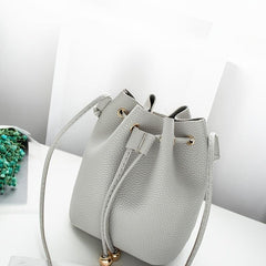 Faux Leather Bucket Bag Women's Drawstring Shoulder Bag