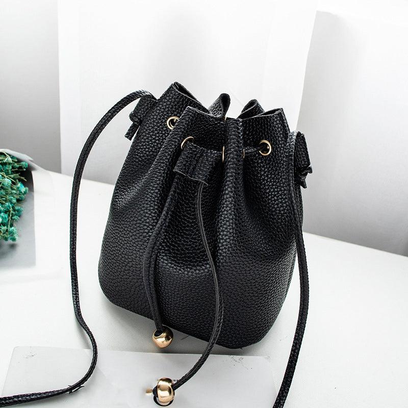 Faux Leather Bucket Bag Women's Drawstring Shoulder Bag