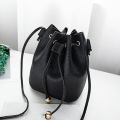 Faux Leather Bucket Bag Women's Drawstring Shoulder Bag