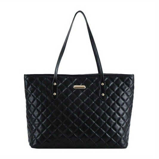 Argyle Quilted Tote Bag Large Shoulder Handbag Commuting & Shopping