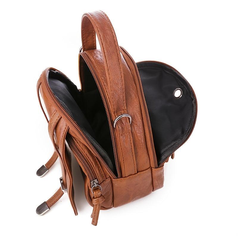 Retro Faux Leather Zipper Crossbody Bag with Adjustable Strap