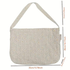 Casual Daisy Pattern Canvas Shoulder Bag Large Capacity Shopping Bag