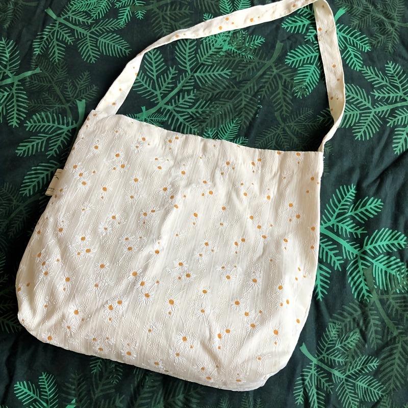 Casual Daisy Pattern Canvas Shoulder Bag Large Capacity Shopping Bag