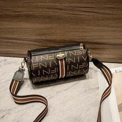 Letter Allover Print Crossbody Bag with Wide Strap