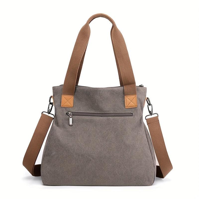 Solid Canvas Tote Bag Large Capacity Crossbody Bag Portable Travel Shoulder Bag