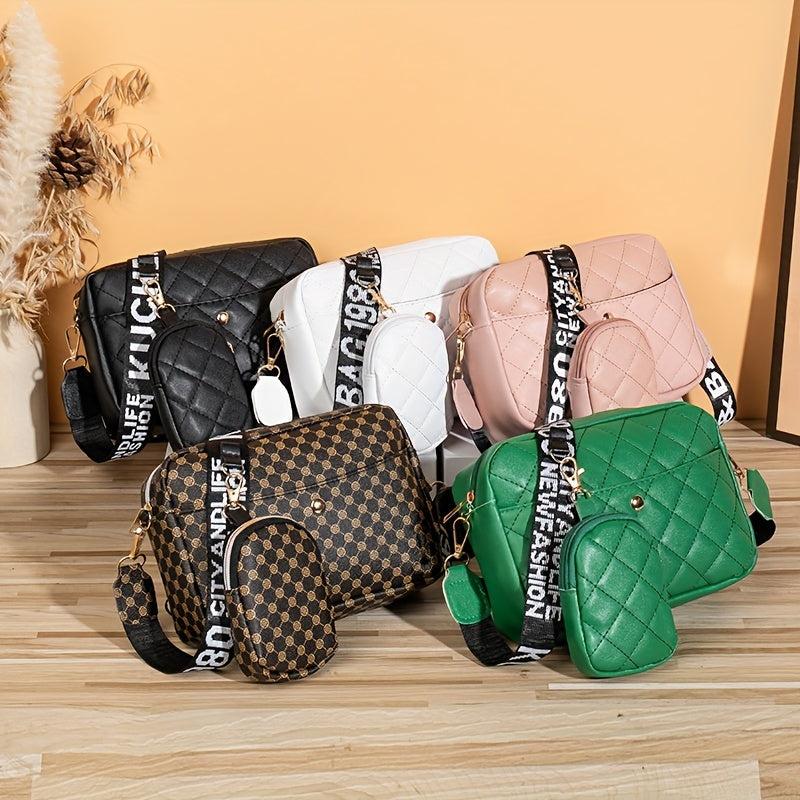 Stylish Shoulder Bag With Little Pouch Letter Pattern Crossbody Bag