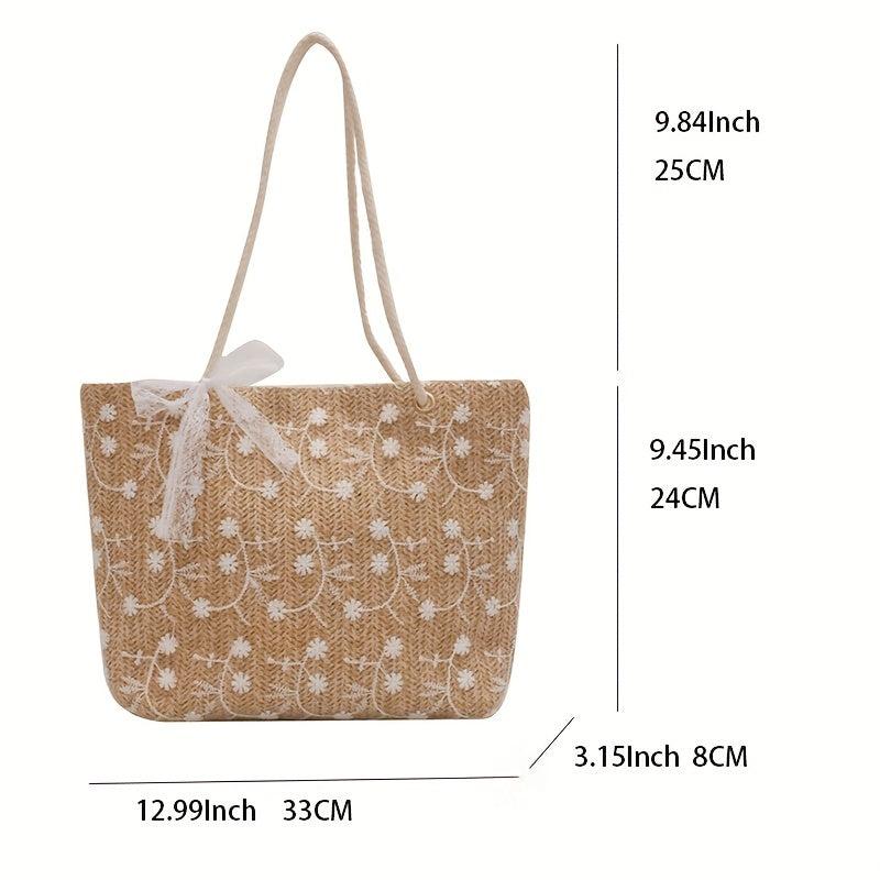 Flower Embroidery Lace Straw Bag Women's Woven Shoulder Bag