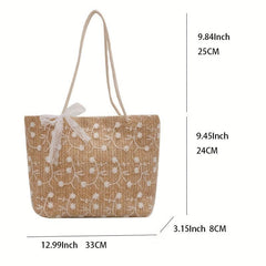 Flower Embroidery Lace Straw Bag Women's Woven Shoulder Bag