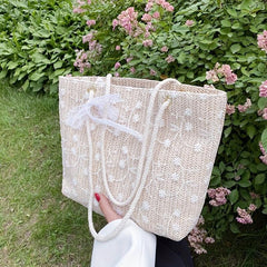 Flower Embroidery Lace Straw Bag Women's Woven Shoulder Bag