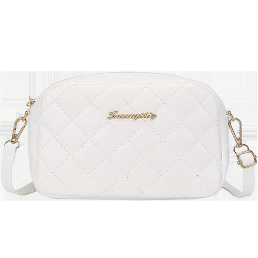 Argyle Quilted Shoulder Bag Metal Letter Decor Crossbody Purse