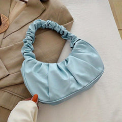 Ruched Solid Versatile Shoulder Bag Soft Faux Leather Stylish Shoulder Bag