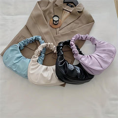 Ruched Solid Versatile Shoulder Bag Soft Faux Leather Stylish Shoulder Bag