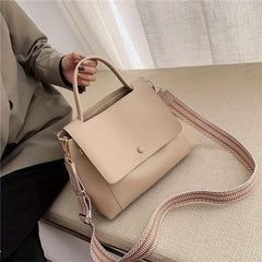 Vintage Solid Handbags Striped Strap Shoulder Bag Women's Flap Office Purse