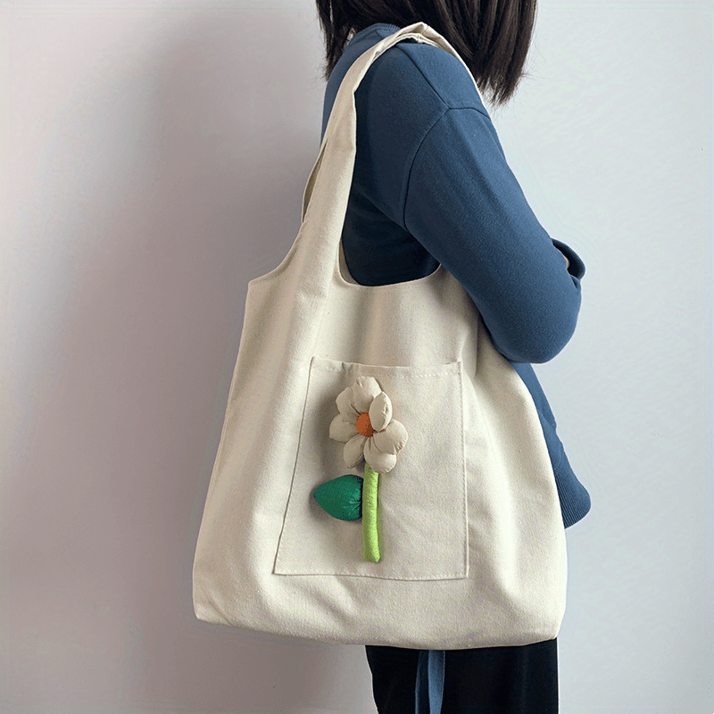 Large Capacity Flower Shoulder Bag Canvas Hobo Bag Women's Versatile Casual Hand