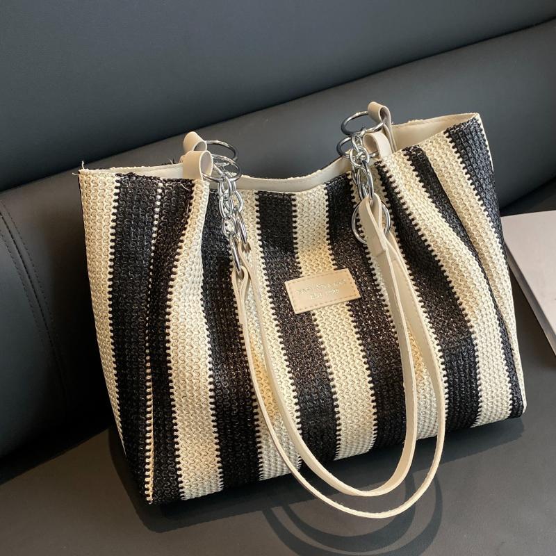 Large Capacity Striped Tote Bag for Work & School