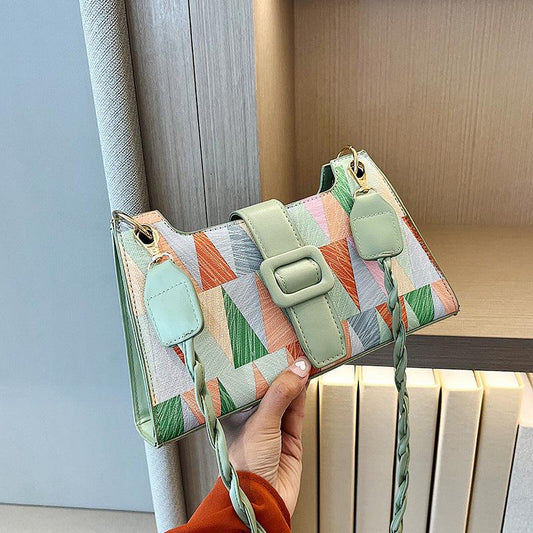 Multicolored Geometric Print Shoulder Bag Zipper Crossbody Bag
