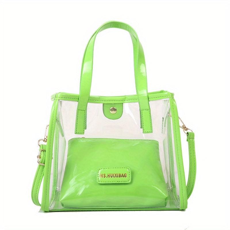 2pcs Clear Waterproof Crossbody Bag Set PVC Textured Tote Bag Lightweight