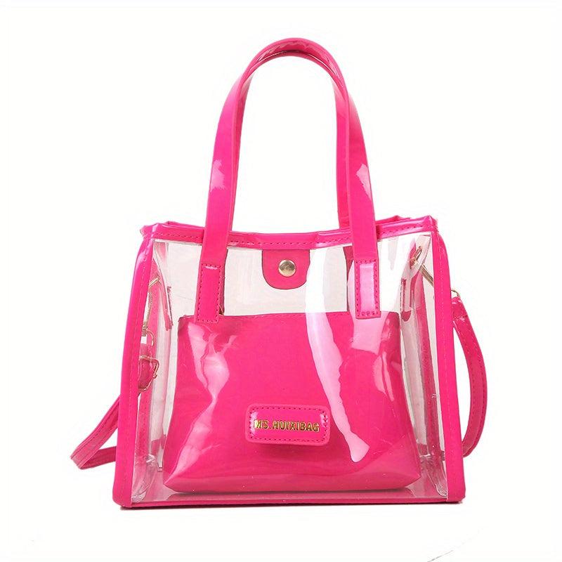 2pcs Clear Waterproof Crossbody Bag Set PVC Textured Tote Bag Lightweight
