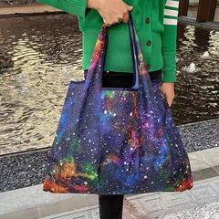 Floral Pattern Foldable Tote Bag Portable Lightweight Shoulder Bag