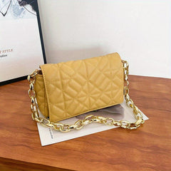 Quilted Chain Bag Solid Flap Shoulder Bag Stylish PU Leather Underarm Bag