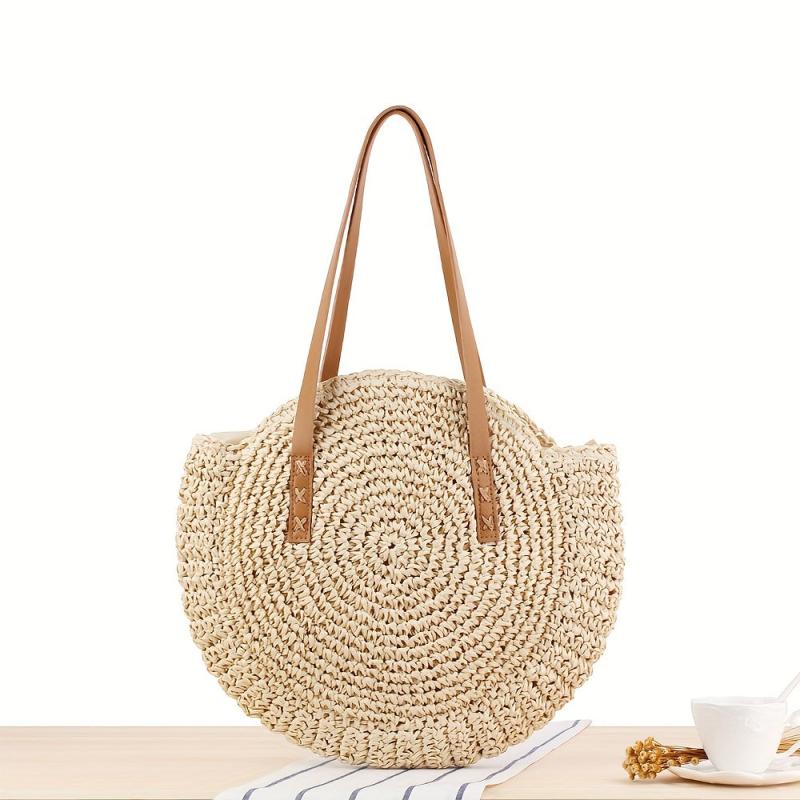 Round Straw Shoulder Bag Large Capacity Beach Bag