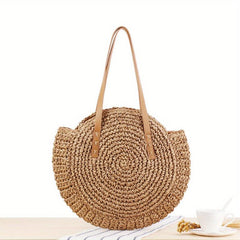 Round Straw Shoulder Bag Large Capacity Beach Bag