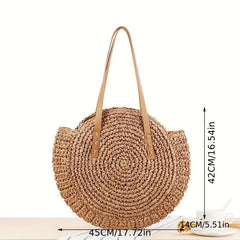 Round Straw Shoulder Bag Large Capacity Beach Bag