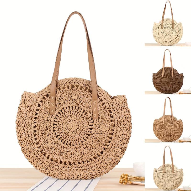 Round Straw Shoulder Bag Large Capacity Beach Bag