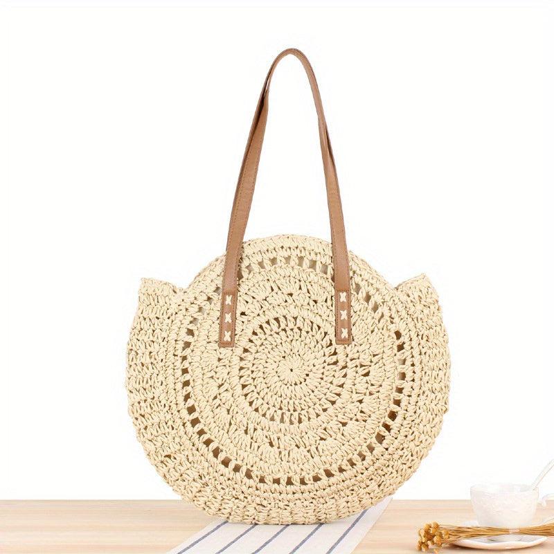 Round Straw Shoulder Bag Large Capacity Beach Bag