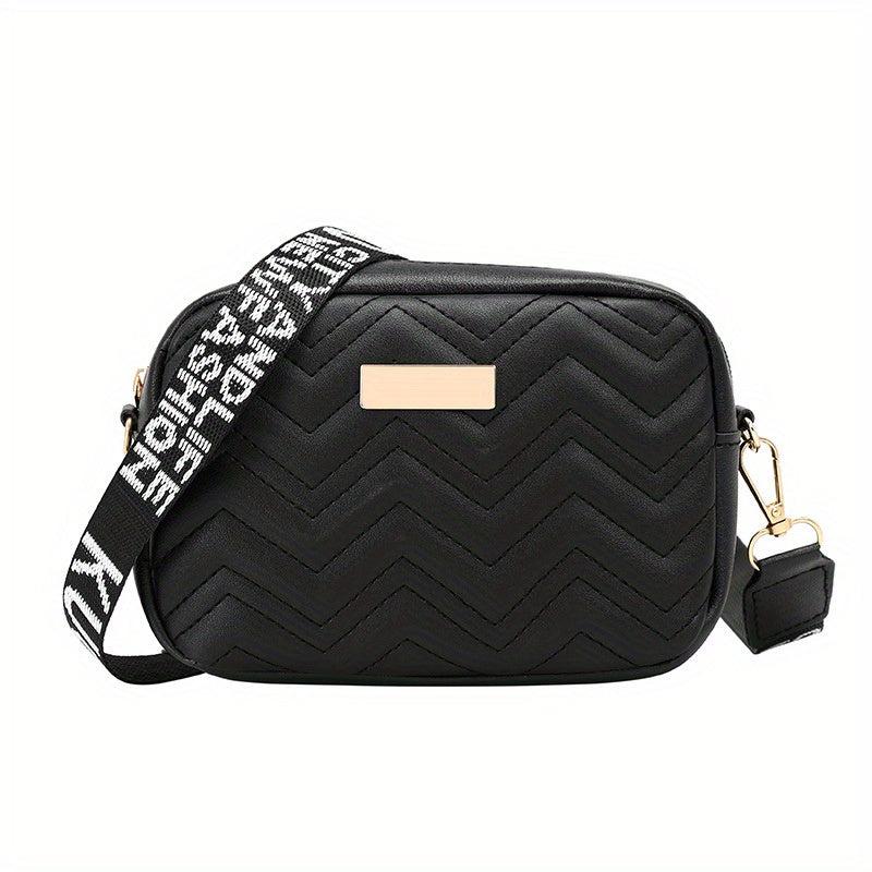 Wide Strap Cube Crossbody Bag Textured Classic Shoulder Bag