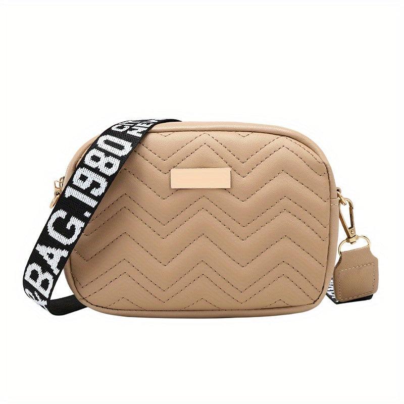 Wide Strap Cube Crossbody Bag Textured Classic Shoulder Bag