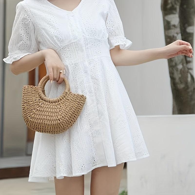 Round Top Handle Straw Bag Large Capacity Tote Bag