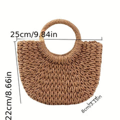 Round Top Handle Straw Bag Large Capacity Tote Bag