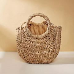 Round Top Handle Straw Bag Large Capacity Tote Bag