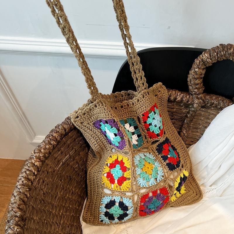 Retro Knitted Flower Boho Bag Large Capacity Crochet Handbag