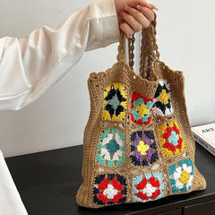 Retro Knitted Flower Boho Bag Large Capacity Crochet Handbag