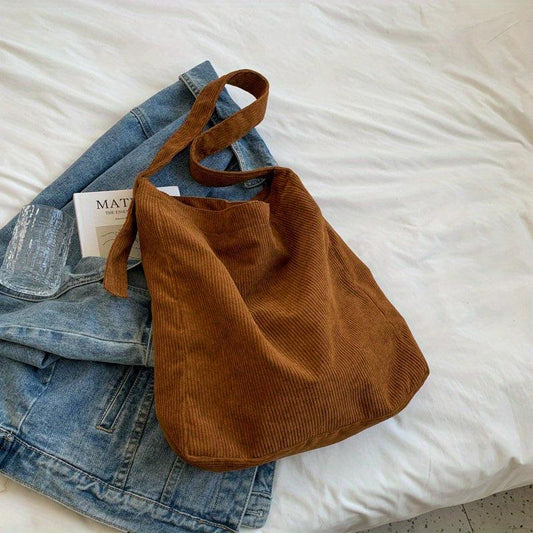 Large Capacity Corduroy Shoulder Bag Casual Hobo Bag For Travel School Shopping