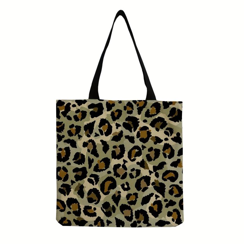 Leopard Print Square Shoulder Bag Large Capacity Reusable Shopping Bag