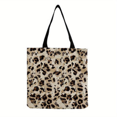 Leopard Print Square Shoulder Bag Large Capacity Reusable Shopping Bag