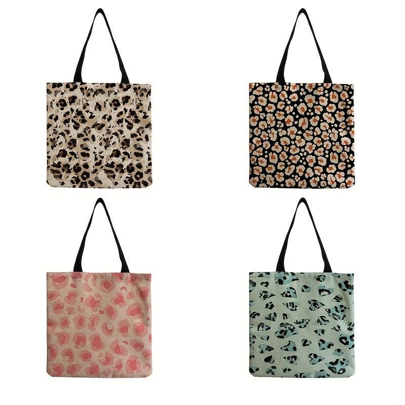 Leopard Print Square Shoulder Bag Large Capacity Reusable Shopping Bag