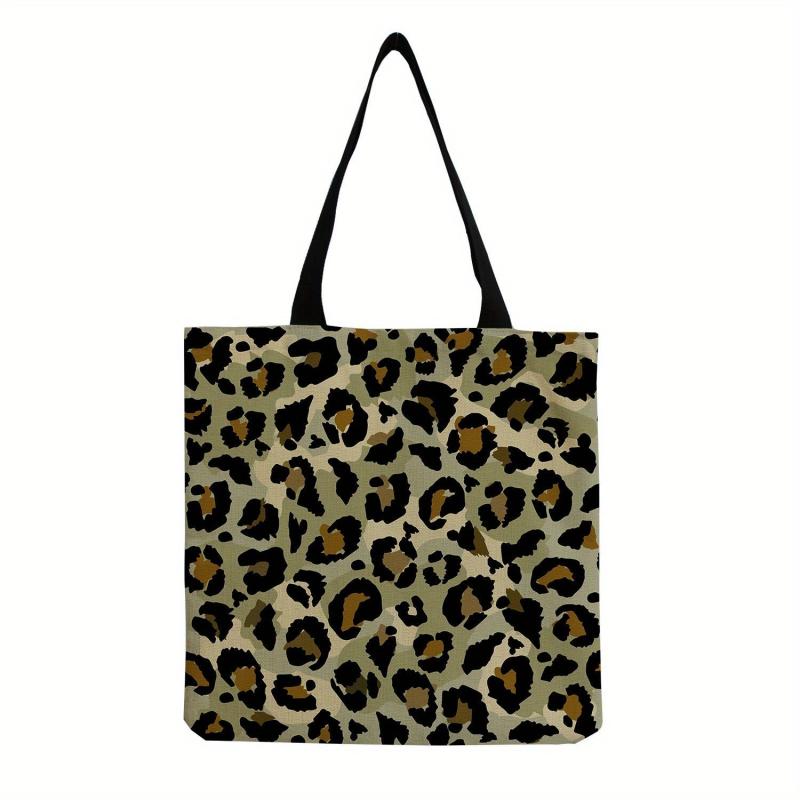 Leopard Print Square Shoulder Bag Large Capacity Reusable Shopping Bag