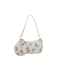 Butterfly Pattern Shoulder Bag with Mini Purse