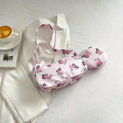 Butterfly Pattern Shoulder Bag with Mini Purse