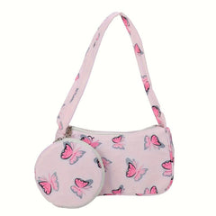 Butterfly Pattern Shoulder Bag with Mini Purse